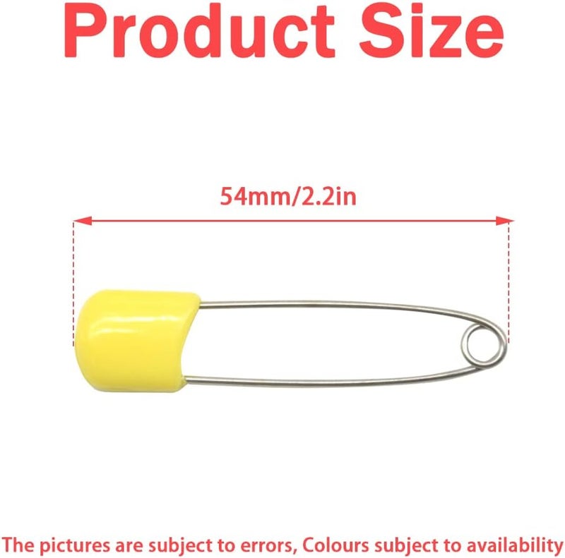 Hocansen 50 PCS Safety Pin 54mm/2.2in Baby Diaper Pins for Cloth Plastic Head Baby Pins for Diapers Stainless Steel Cloth Pins with Locking Closures Nappy Pin for Crafts（DT/Yellow） - Image 2